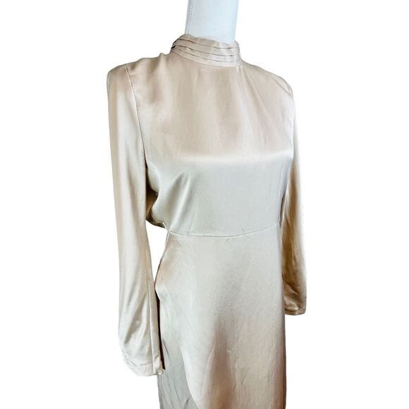 ZARA‎ Events Champagne Open Back Dress Sz M New NWT Long Sleeve High Neck Tulip - Picture 2 of 16
